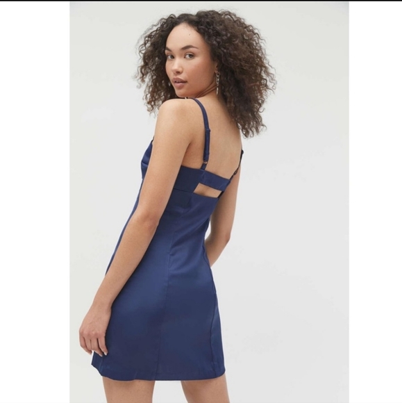 Urban Outfitters Straight Neck Slip Mini Dress Navy - Picture 2 of 10